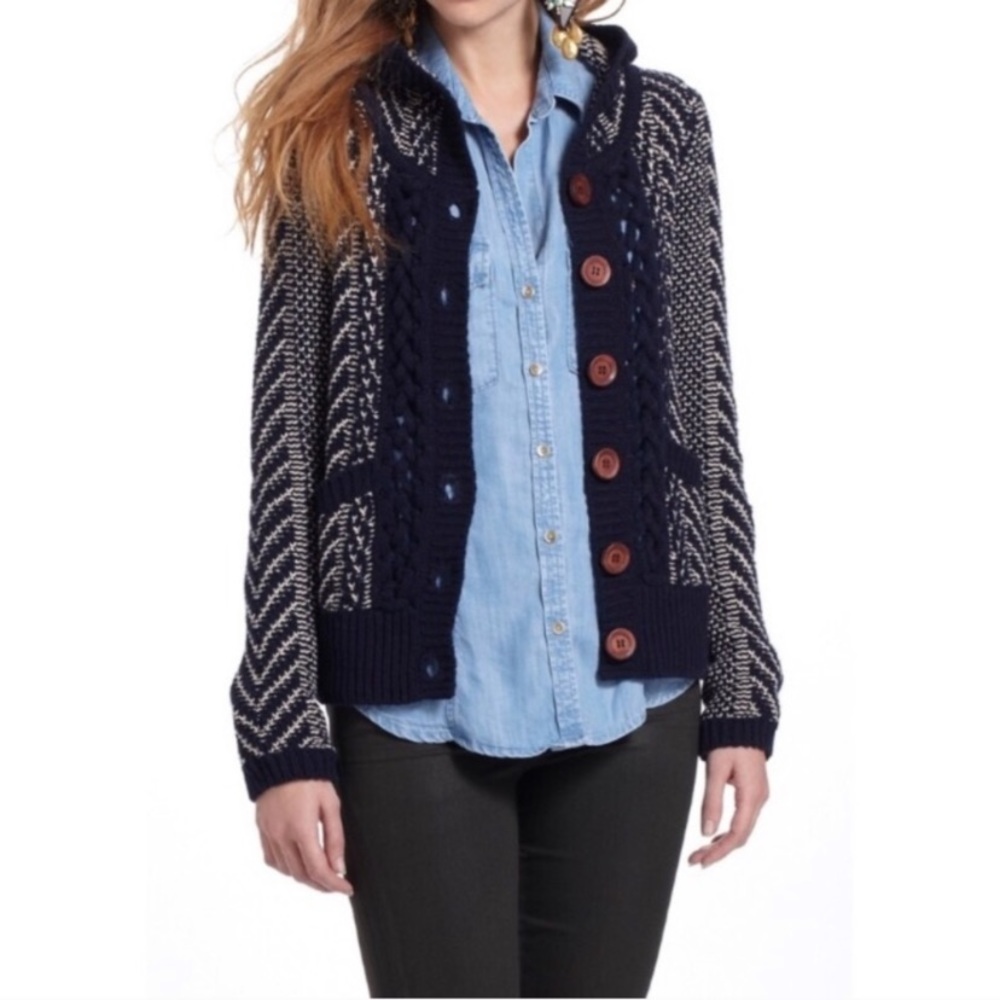 HWR Monogram knit hooded sweater Anthropologie